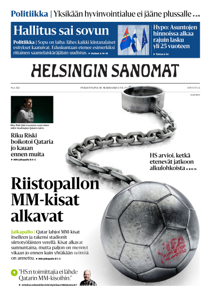 JussiPullinen's tweet photo. Sunnuntaina alkavat jalkapallon MM-kisat. HS:n toimittajia tai kuvaajia ei mene Qatariin, kertoo tässä @ekylmanen: https://t.co/Hjx51PrcQT

Päivän painetun lehden kansista voi myös lukea, miksi ei. https://t.co/BkH8pPbIst