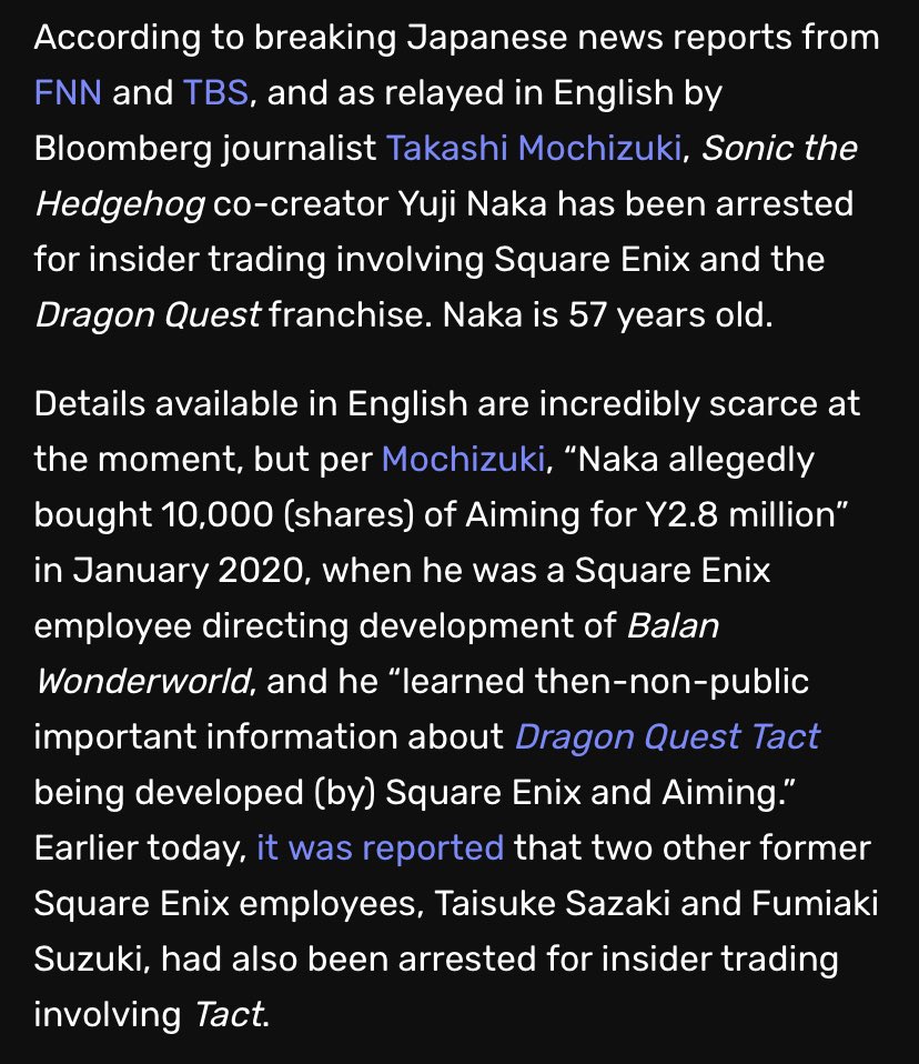 HistorySonic's tweet photo. Yuji Naka, the co-creator of Sonic, gets arrested (2022) https://t.co/7GyPKogn5E