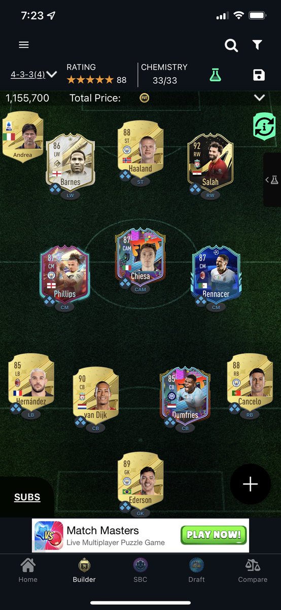 clm_ads's tweet photo. @NepentheZ Barnes base icon pack 🙄 Calvin Phillips, chiesa and bennacer untradeable.  Didn’t have salah very long, couldn’t get along with him and thought Haaland was slowly becoming worse as the more updates came out https://t.co/p0l24FlKRa