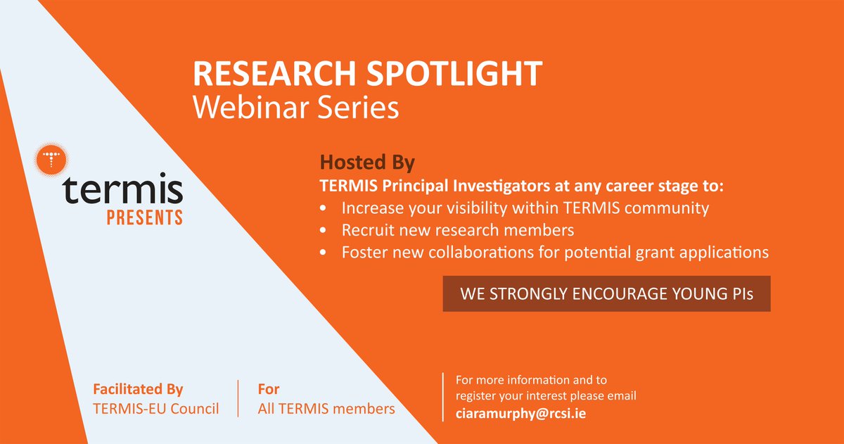 On behalf of <a href="/EuTermis/">TERMIS-EU</a> Council I am delighted to launch our Research Spotlight Webinar Series - a new platform for our PI members to showcase their research and increase visibility within the TERMIS community. We strongly encourage our early career and younger PIs to get involved
