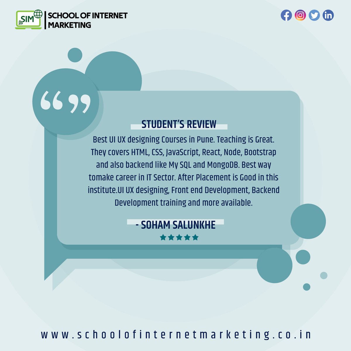 SIT_SchoolofIT's tweet photo. Happy To Share Such A Positive Review From Our Students.
We Appreciate Your Efforts In Sharing Your Experience With Us.
Wish You A Great Career Ahead!
Your Review Motivates Us To Do A Better Job.
#StudentsReviews #motivation #positivevibesonly✌ https://t.co/PKavialCZ9