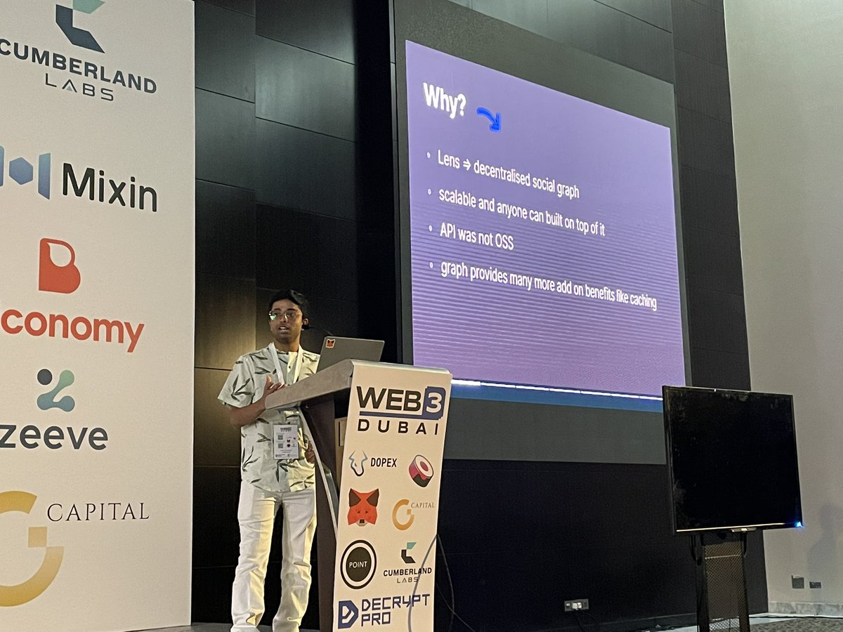 naz3eh's tweet image. Gave my first talk irl yesterday at @Web3Dubai and shared my journey of developing @LensProtocol subgraph. It was really an amazing experience. Looking forward to speak more at the coming confs