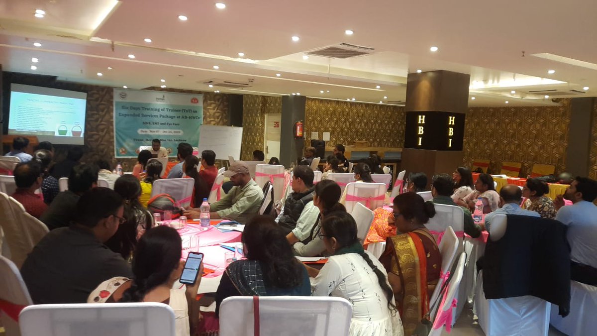 AB-HWC के माध्यम से जन समुदाय को गुणवत्तापूर्ण प्राथमिक स्वास्थ्य सेवाएं उपलब्ध कराने हेतु #ExpandedServicePackage  माड्यूल के अंतर्गत सी0 एच0ओ को मानसिक स्वास्थ्य ,नेत्र ,नाक, कान ,गला विषय पर प्रशिक्षण प्रदान करने हेतु राज्य स्तर पर #TOT कार्यक्रम का आयोजन किया जा रहा है