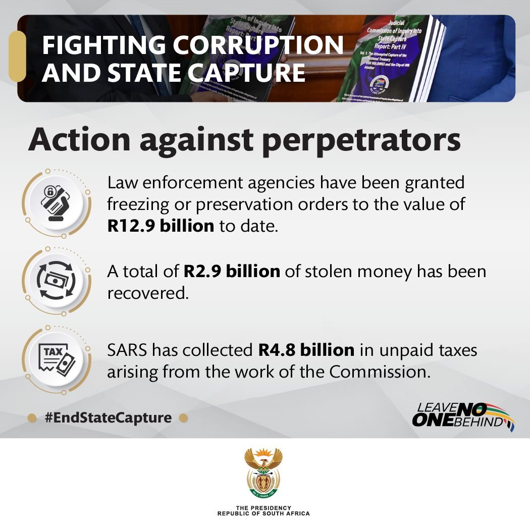GovernmentZA's tweet photo. Cabinet welcomed the recent arrests and freezing of assets of individuals allegedly linked to State Capture. #EndStateCapture #StateCapture https://t.co/dzaHmDc45h