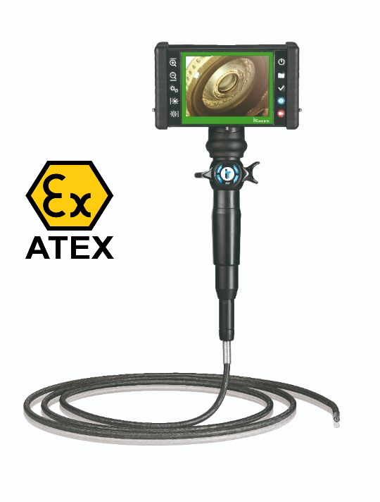 Met de iRis XT videoscoop is RVI in #ATEX zones mogelijk. Het compacte draagtoestel heeft een 360° bestuurbare tip en slijtvaste flexibele invoerslang met een uitwendige diameter van 4, 6 of 8 millimeter en is leverbaar in diverse werklengten. #borescoop #industrie #inspectie
