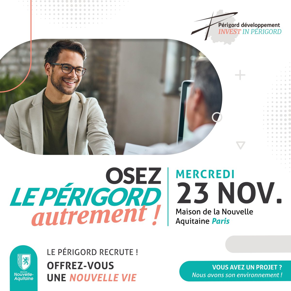 PerigordDev's tweet photo. 👋 Vous n'avez pas pu participer à notre événement "Osez le Périgord Autrement" en octobre ? Nous revoilà !

🗓️ Le mercredi 23 novembre
⏰9h00 à 19h00 en continu
📍@maisondelaNA 

Pour vous inscrire 👉 https://t.co/2xYZ9bUYaC

ℹ️ OUVERT AU PUBLIC, ENTREE LIBRE, GRATUIT ℹ️ https://t.co/ocDBgqRXG7