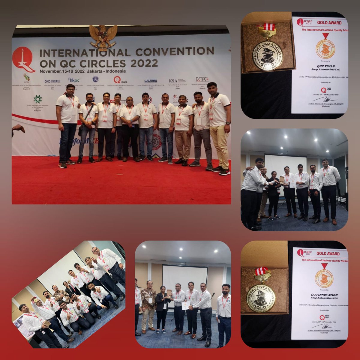 INTL AWARD NEWS COMING IN.....
2 of our teams won GOLD in ICQCC 2022 in Jakarta. 
We are over the moon as this is our 1st Big Intl Win....Surely not the last.
#milestogo
Congrats to the team members....
u have made us so proud.
#ROOPAUTOLIFE
#ROOPAUTOKIJAI
#qualitymatters