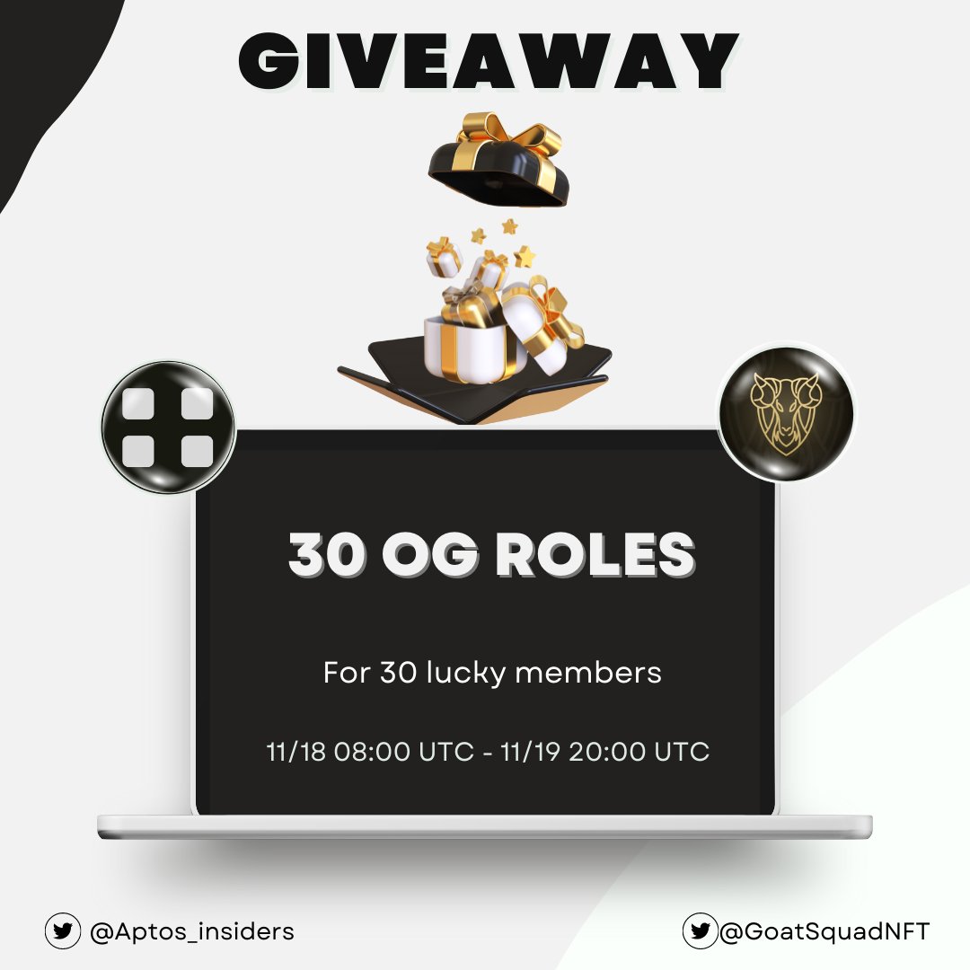 SolCommunityy's tweet photo. ⚽️GOATs bringing 𝗪𝗼𝗿𝗹𝗱 𝗖𝘂𝗽 to #Aptos⚽️

🎁 Giveaway 30 OG roles

👉To win
1⃣ Follow @Aptos_insiders &amp; @GoatSquadNFT
2⃣ Like, Retweet &amp; Tag 3 friends
3⃣ Join https://t.co/2qWDKTZEhI and https://t.co/VqBTpeAi98 comment your all proof below this tweet👇

⏰36 hours https://t.co/RSTHDKzlIj