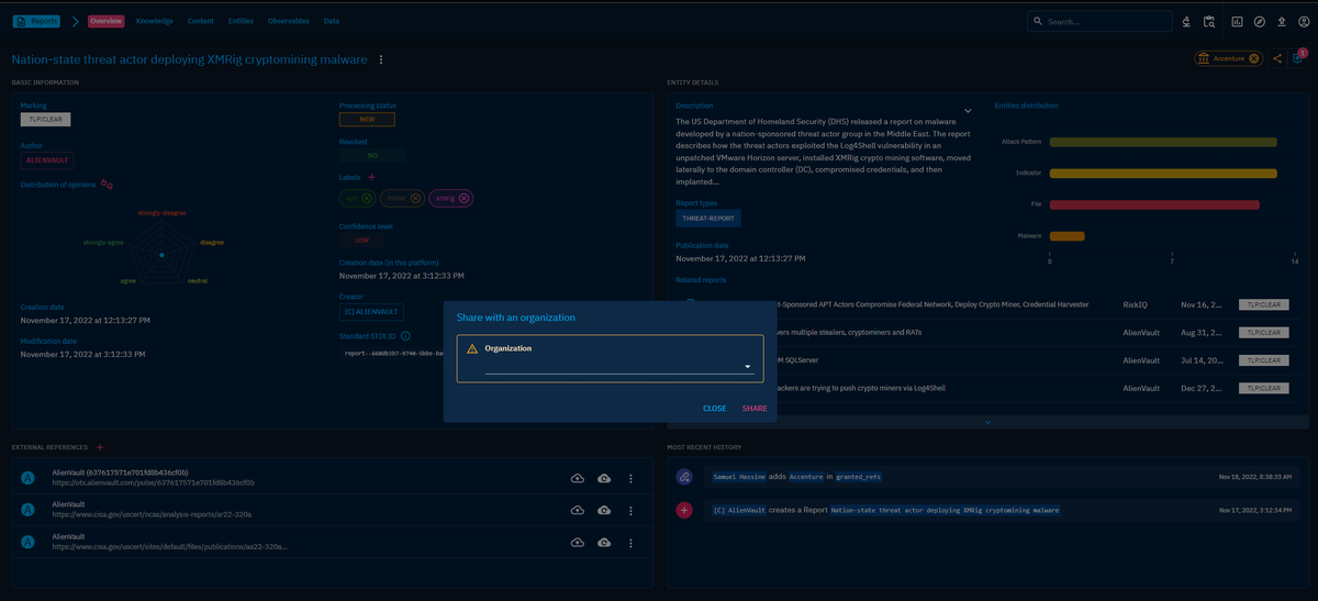 FiligranHQ's tweet photo. 🔔DING! DING!🔔#OpenCTI 5.4.0 is out! Huge joint effort from the #Filigran team and all community contributors 🙏! Bulk search, custom workflow, analyst workbench, performances improvement, #STIX grouping... #CTI #CyberSecurity #ThreatIntelligence

➡️https://t.co/TOxDjyCBvP https://t.co/Msu9hT9aAP