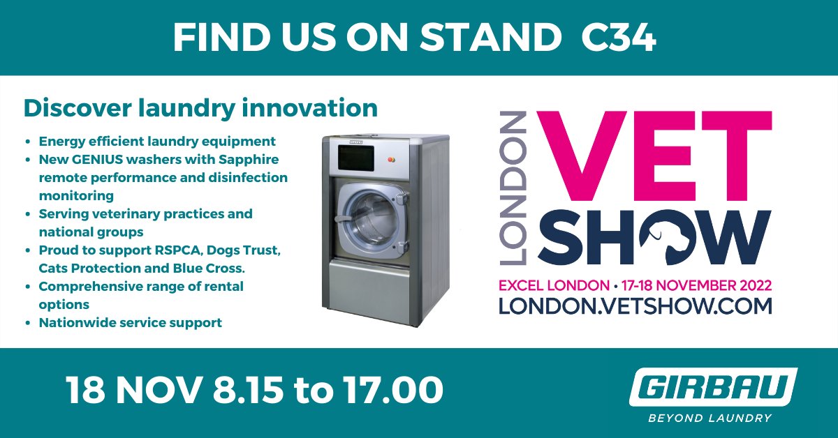 Discover the latest in laundry innovation, energy saving and our specialised support for veterinary care nationwide on Stand C34 at The London <a href="/VetShow/">Vet Shows</a> today! london.vetshow.com