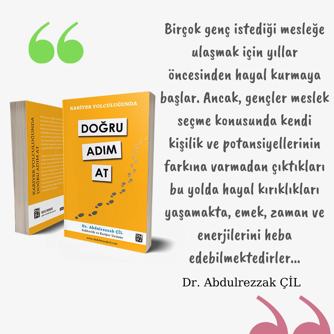 Hayallerinizi hayal olmaktan çıkarıp onları gerçekleştirmek adına çıkacağınız bu yolculukta size rehber olacağını düşündüğümüz “Kariyer Yolculuğunda Doğru Adım At” kitabımızı;

📣 kitabinabak.com/kitap/dogru-ad… adresinden temin edebilirsiniz.
.
▶️remedanismanlik.com