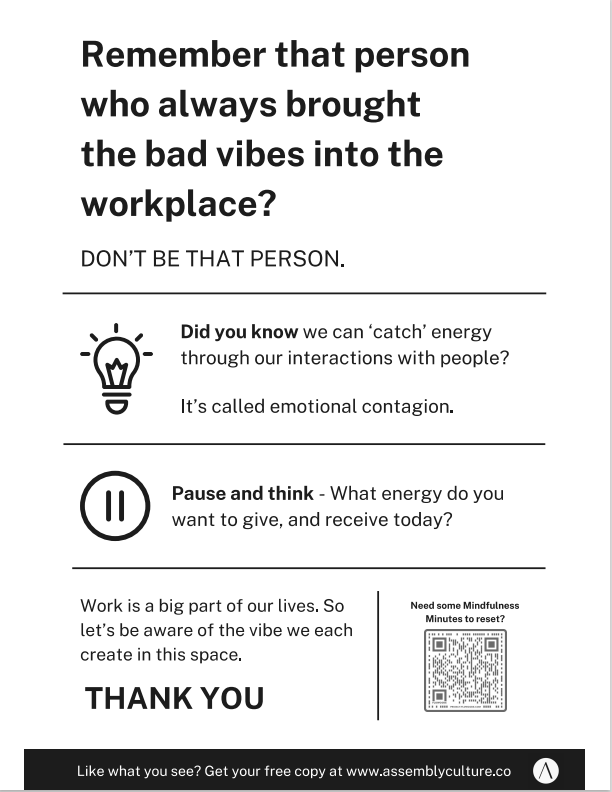 Remember that person who always brought bad vibes into the workplace? Don't be that person. #HappierNHS Work is a big part of our lives. So let’s be aware of the vibe we each create in this space.