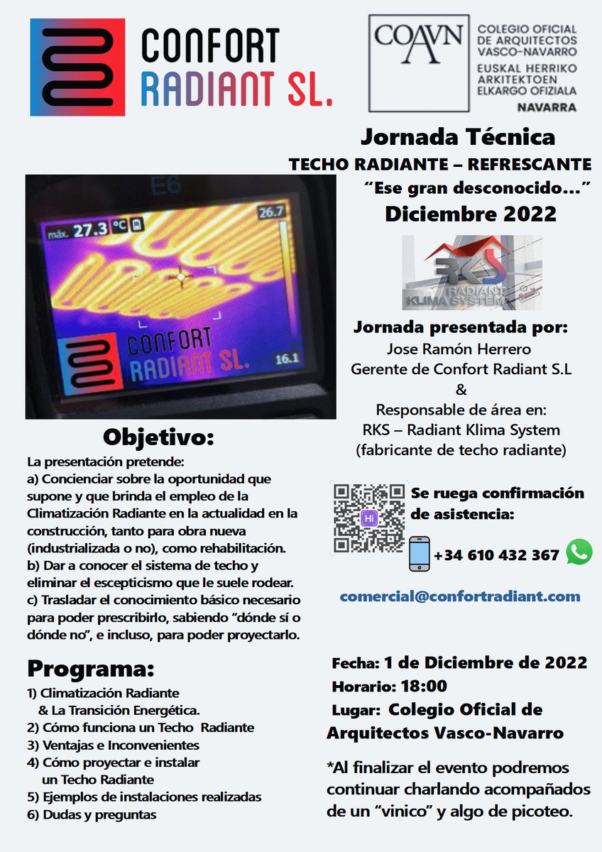 gallurco's tweet photo. Ojito a esta charla en #Pamplona en el @COAVNavarra sobre #TechoRadiante. El "monologuista" es de confianza.
Mostraré posibilidades y ventajas que presenta el sistema, y siendo honestos también, sus debilidades. 
[Tal vez la originalidad no sea mi fuerte al bautizar la jornada] https://t.co/6yP7lNG0xn