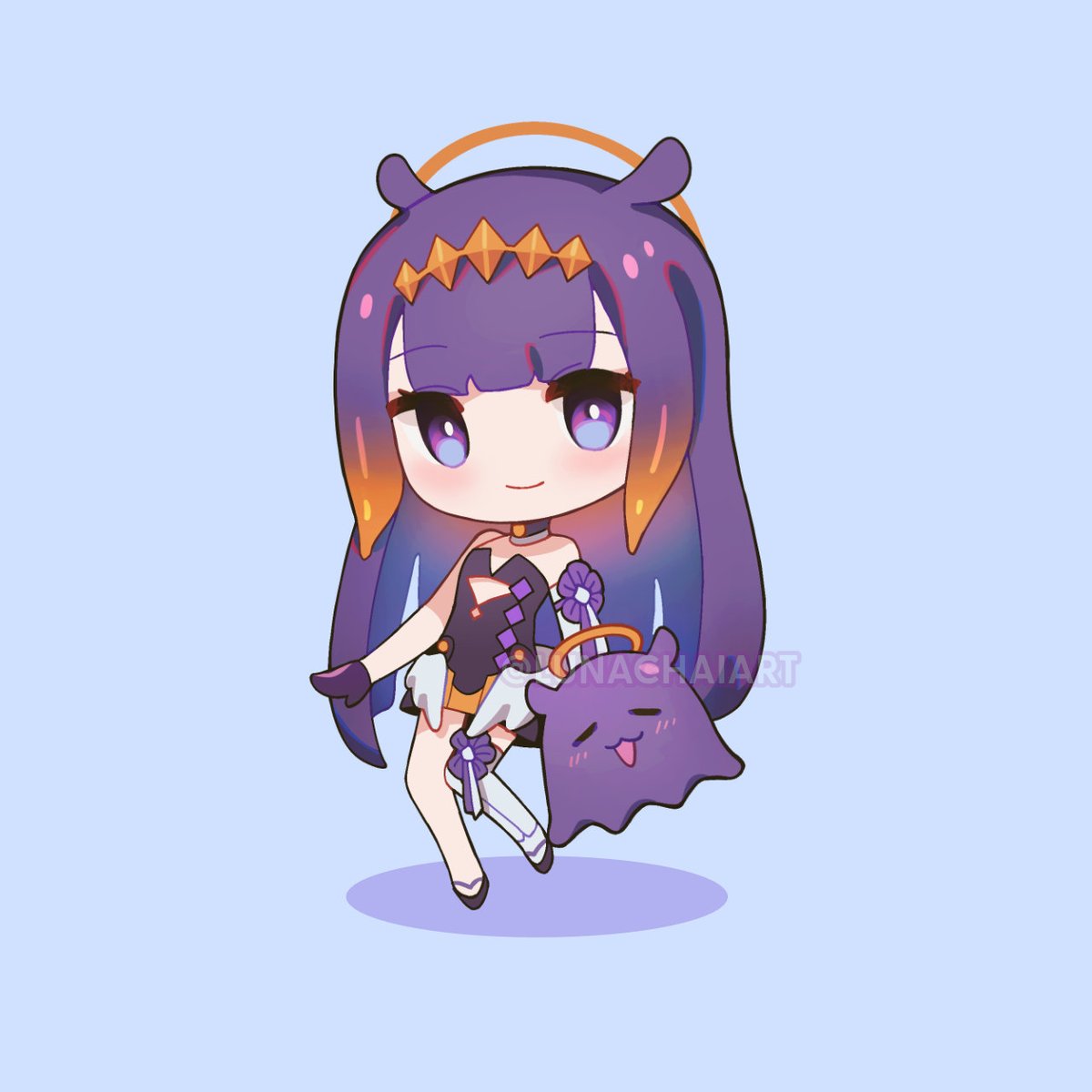 ninomae ina'nis ,takodachi (ninomae ina'nis) 1girl long hair gradient hair halo bangs tentacle hair chibi  illustration images