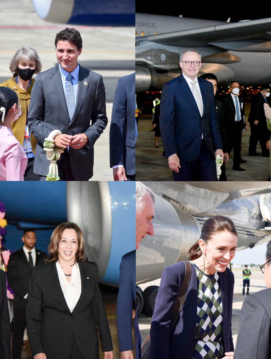 ทุกคนช่วยกันแท็กหาผู้นำประเทศที่เข้าร่วมประชุม ว่าข้างนอกรัฐบาลไทยเอาปืนไล่ยิงประชาชน ผู้นำทุกประเทศต้องรู้เรื่องนี้!! ในรูปมีตัวแทนผู้นำเมกา ผู้นำแคนนาดา ผู้นำออสเตรเลีย ผู้นำนิวซีแลนด์ 4 คนนี้อยู่ในที่ประชุม #เอเปค2565 #ม็อบ18พฤศจิกา65