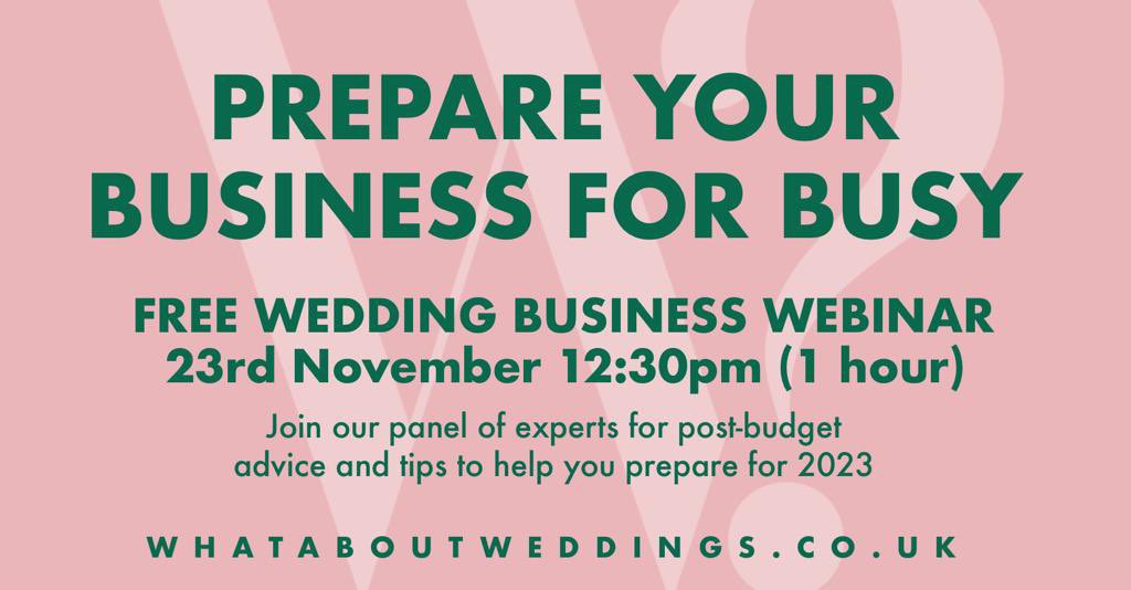 Spaces on our FREE business webinar are being snapped up so don’t miss out and register now! We’ll be joined by a panel of experts to find out how to make the most of next year, whatever the challenges. Secure your spot here - us06web.zoom.us/webinar/regist… #WhatAboutWeddings