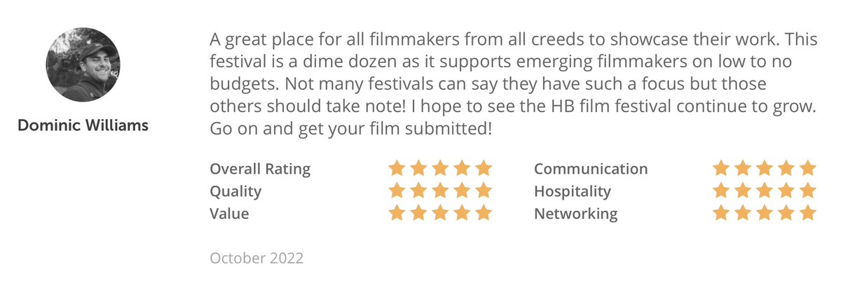 Thanks to Dominic Williams for this 5* review for the HBFF22

Support indie film