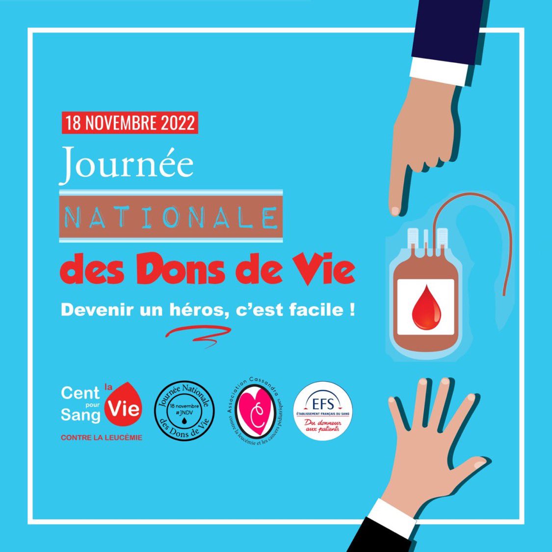 stopcancersenfa's tweet image. 18 novembre : Journée Nationale des Dons de Vie.
Devenez vous aussi un héros : dons de sang, de plaquettes, de plasma; inscription sur le registre des donneurs de moelle osseuse.
A vous de jouer 💪🏻

➡️ donsdevie.org
➡️ dondemoelleosseuse.fr
➡️ dondesang.efs.sante.fr