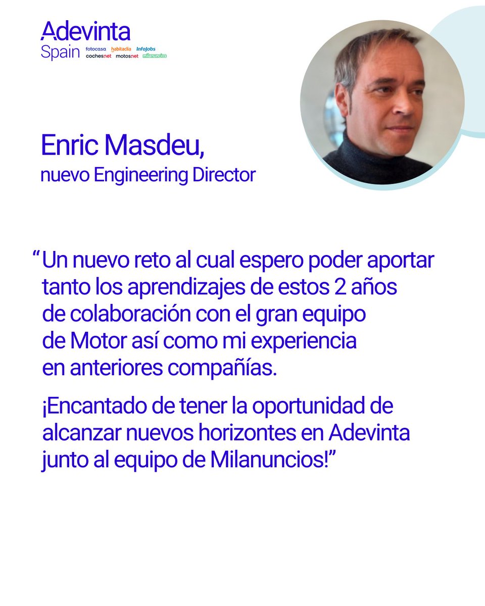 AdevintaSpain's tweet image. En #AdevintaSpain te acompañamos en tu carrera profesional 🚀

¡Te impulsamos a que afrontes nuevos desafíos y retos! 

Felicitamos a Enric Masdeu por su crecimiento. Empieza una nueva aventura ✨💙 👏 
#EngineeringDirector #AdevintaSpainCommunity #TechCareer
