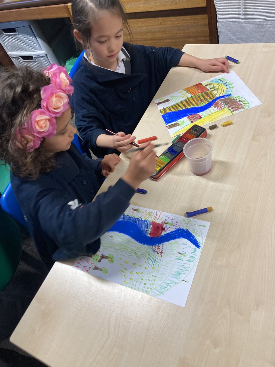 Primary 2 have been studying landscape art by David Hockney. They are creating their own landscapes using oil pastels and watercolour and considering the size of objects close up and far away. We can’t wait to see them finished! <a href="/MsMunroCPS/">Primary 7</a>