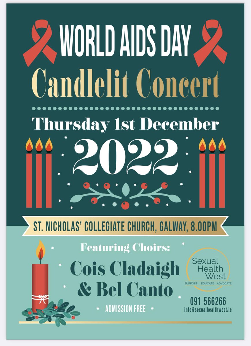 We are looking forward to singing again for the #worldaidsday on Dec 1st. We have missed this event in the last few years. For many in Galway, it heralds in the Christmas season in a true spirit of joy and goodwill. Hope to see you there. 🎶🎄