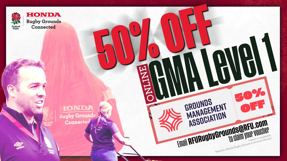 We are offering 50% off GMA (Online) Level 1 Rugby Union Grounds Maintenance Course for all HRGC members

If you want to get involved with this amazing offer 👇

📧 Email RFURugbyGrounds@RFU.com
👥 Include your NAME &amp; CLUB 
🎫 We will reply with your voucher code