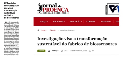 In Portugal, the newspapers @asbeiras and @ProencaJornal promoted the regional dissemination of  @ces_uc participation in BioAssembler. 
#biosensors #sshresearch #HorizonEurope