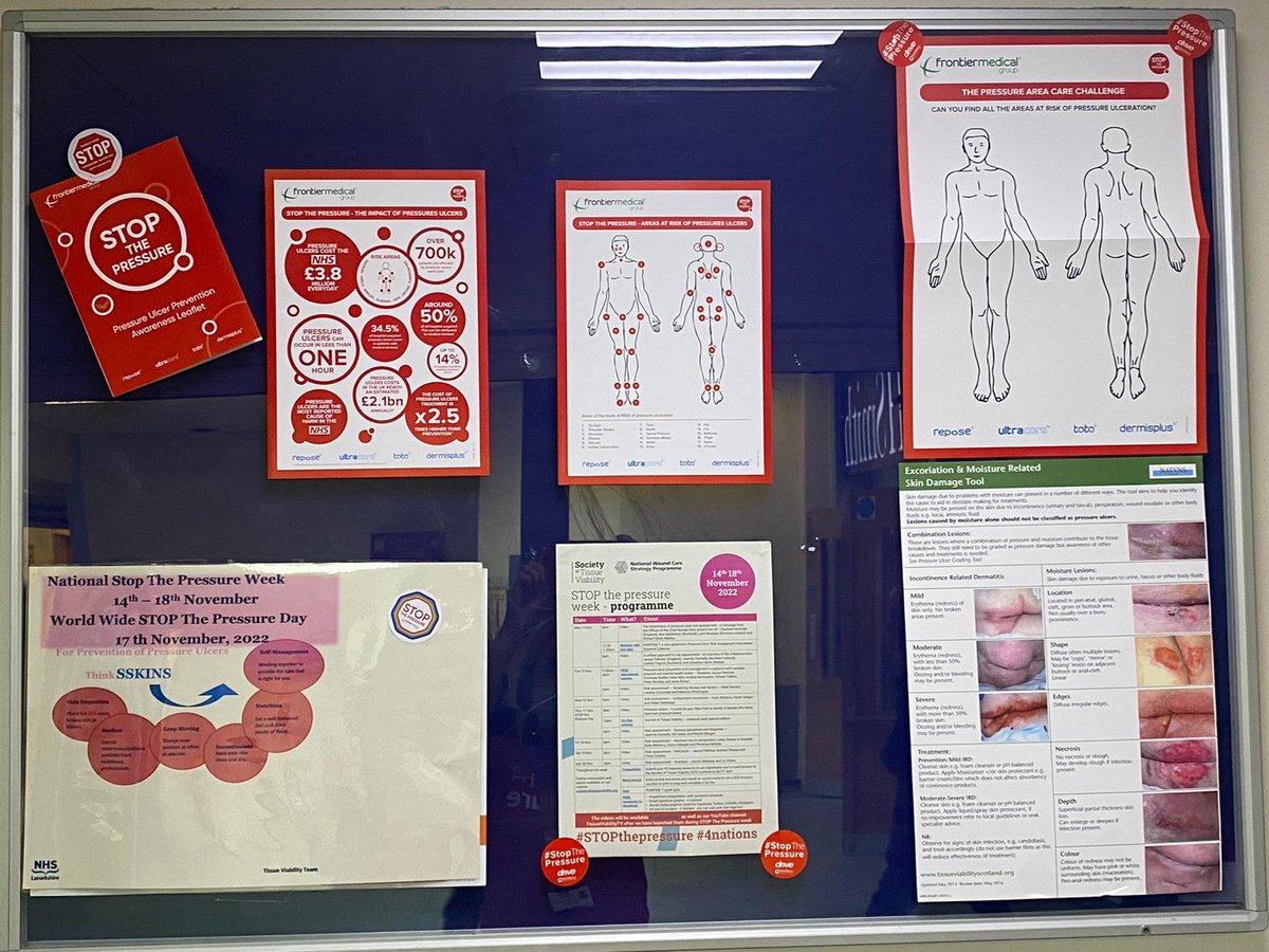NHSLPDC's tweet photo. Last day of #stopthepressure week 2022 come down and see #TEAMTVNNHSL the information stands @WishawGen canteen @UHMonklands main entrance @wearehairmyres atrium between 12-2pm to pick up the latest guidance and info to help identify and prevent pressure ulcers #thinkSSKINS https://t.co/pH9ENVaDof