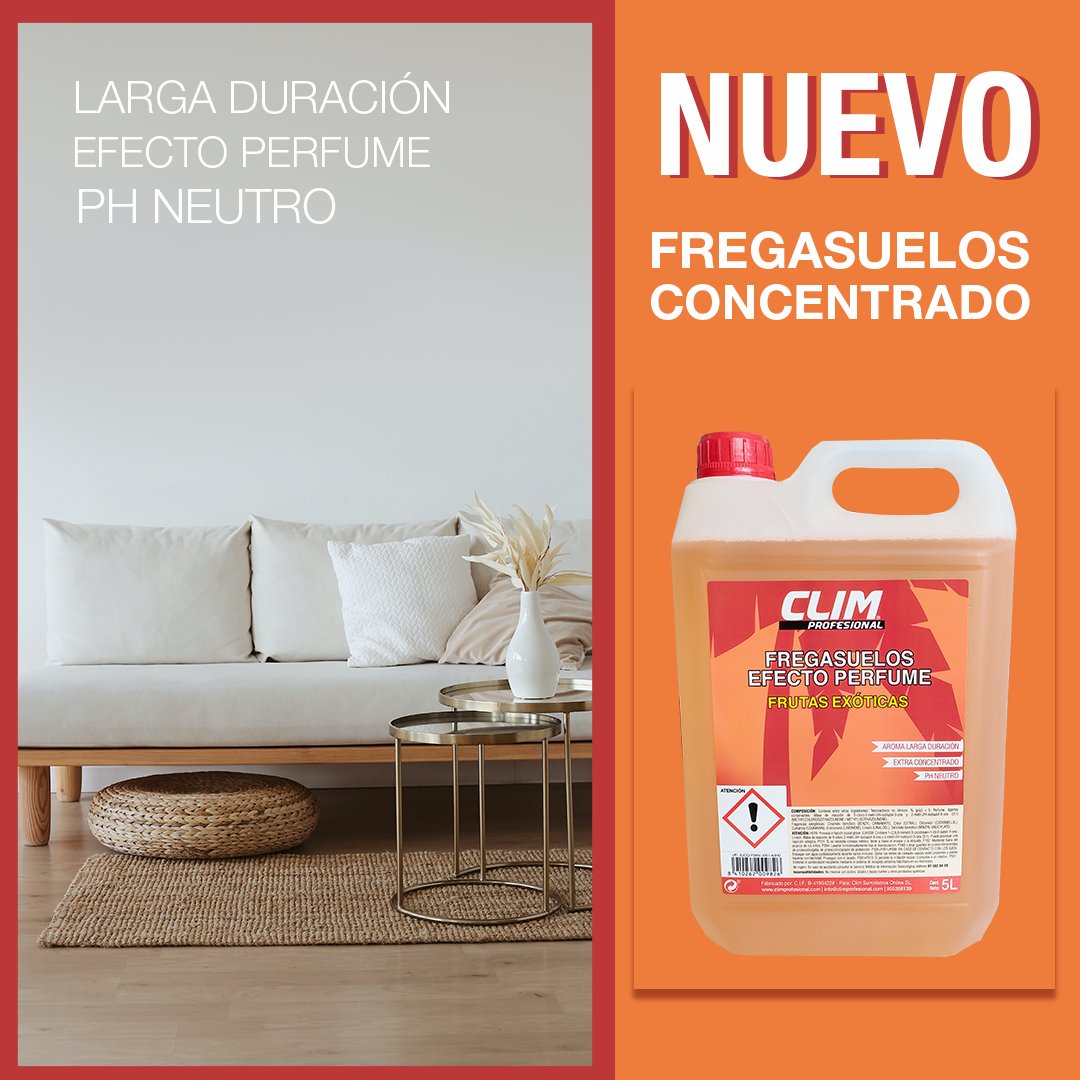 ¿Quieres el fregasuelos definitivo? Lo que ves aquí abajo es el fregasuelos perfumado de larga duración de <a href="/climprofesional/">Clim Profesional</a>. Apto para todo tipo de suelos, incluso parquet. Deja un agradable perfume a frutas exóticas durante horas. climprofesional.com/productos-quim…