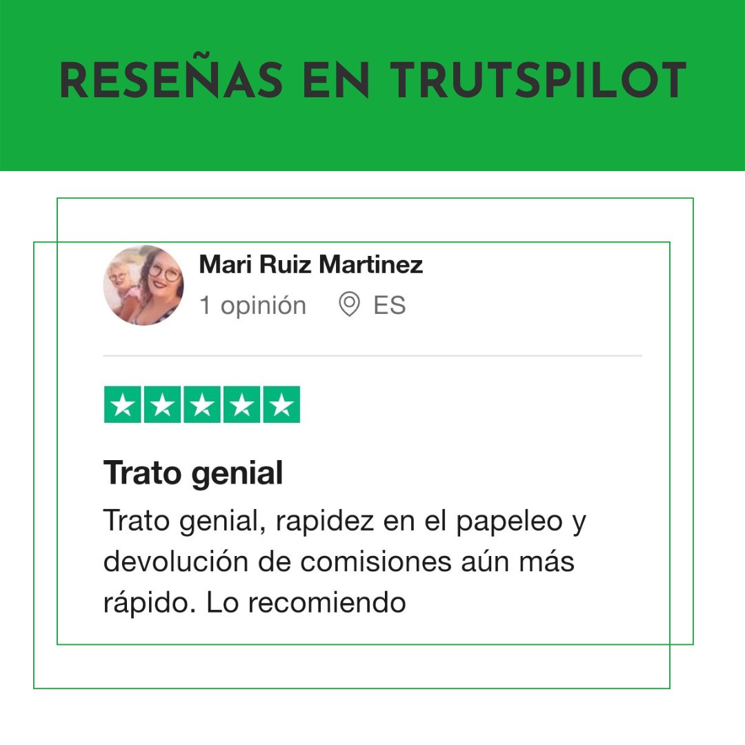 comiflix's tweet photo. Cuando leemos estas reseñas 💚 nos ponemos super felices😍

Gracias a todos los que nos recomendáis, confías en nosotros cada día y nos ayudáis a seguir creciendo✨

#comiflix #comisiones #comisionesabusivas #trutspilot #business #TarjetasRevolving https://t.co/3hfSi0s9N7