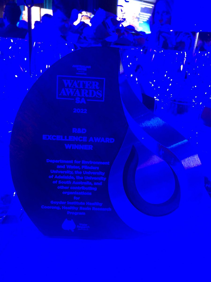 We <a href="/goyderinstitute/">Goyder Institute</a> are delighted to be awarded the <a href="/AustralianWater/">AWA</a> South Australia award for R&amp;D Excellence for our Healthy #Coorong, Healthy Basin research program.

Huge thanks to our research partners for delivering this work involving 72 researchers across 13 institutions