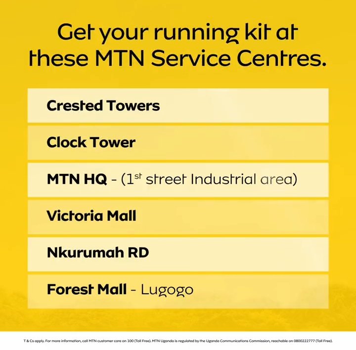 Discounts are still available when you purchase #MTNMarathon2022 kits using #MTNMomo Buy yours or for family and friends ✨run for babies together🤗 Running kits can be picked from the @mtnug service centres below↘️