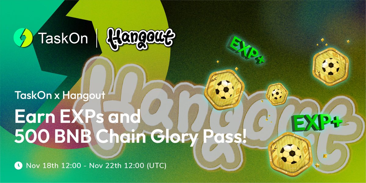 taskonxyz's tweet photo. 🥁Round 2 is coming! #TaskOn x @HangoutMeta team up for a fresh #giveaway! 

🎁 Prize Pool: 500 #BNBChain Glory Pass 
⏰ Nov 18th 12:00 pm - Nov 22th 12:00 pm (UTC)
 
🤗Complete simple tasks to WIN rewards ⬇ 
🌟https://t.co/SuCJQmrSh9 https://t.co/kSZ5GN800L