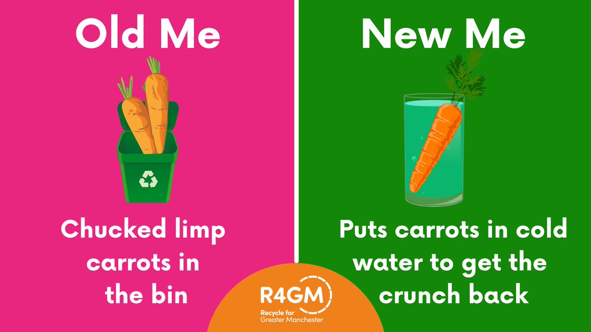 recycle4gm's tweet photo. Has your carrot gone soft after hiding at the back of the fridge? 🥕
Putting them in cold water freshens them up and makes them crunchy #BuyKeepEatRepeat #FoodWaste #KitchenHacks https://t.co/r2JC4BINN9