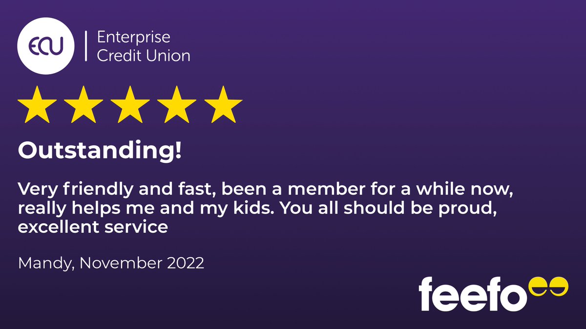 #FeefoFriday
This is what we do everyday..... for everyone!
Find out more on how as an Employer and your Employees can benefit and be part of our excellent company Enterprise Credit Union #FinancialWellbeing #FinancialResilience #StaffBenefit
lnkd.in/eSNMaFj5