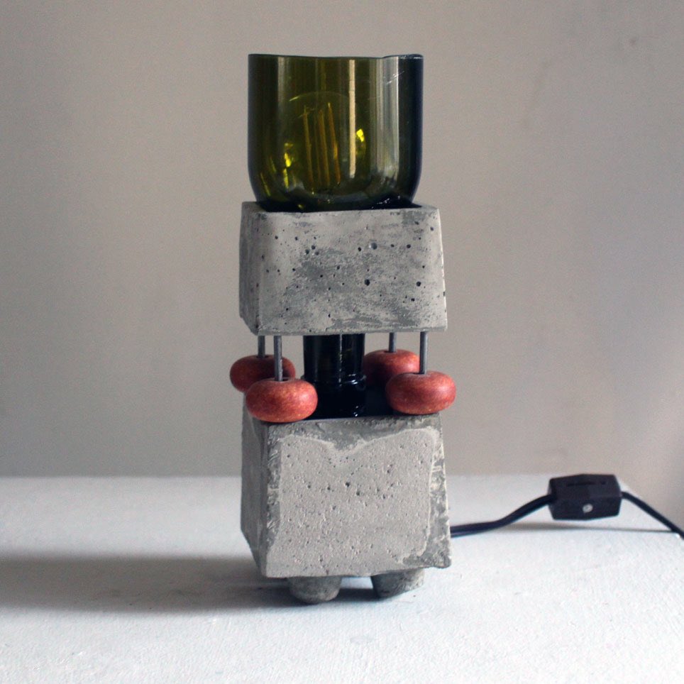 complements of red and green on this geometric #concrete  and #glass #lamp Makes cool shadows too.  #lightingdesign #lighting #sculpture #contemporaryart #upcycling #productdesign #designthinking #makers