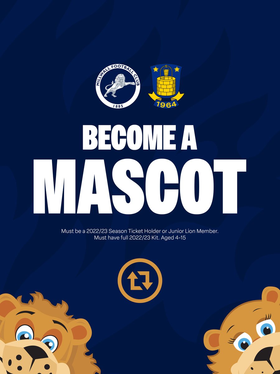 🦁 Zampa and Bolina are running a very special competition...

🤩 Do you know a Junior Lion who would love to be a mascot for the visit of <a href="/BrondbyIF/">Brøndby IF</a>?

♻️ RT to enter!

#Millwall | <a href="/zampathelion/">Zampa The Lion</a>