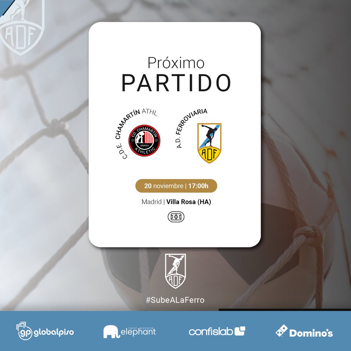 🔝 ¡Queremos el LIDERATO en solitario!

➡ Visitamos al Chamartín Athletic
 en la décima jornada de liga en nuestro grupo de #TerceraAficionados

🏟 Villa Rosa (#Madrid)
📅 Domingo 20/11
🕒 20:00h

¡#SubeAlaFerro y a ganemos juntos! 🚂
<a href="/Renfe/">Renfe</a> 🚄