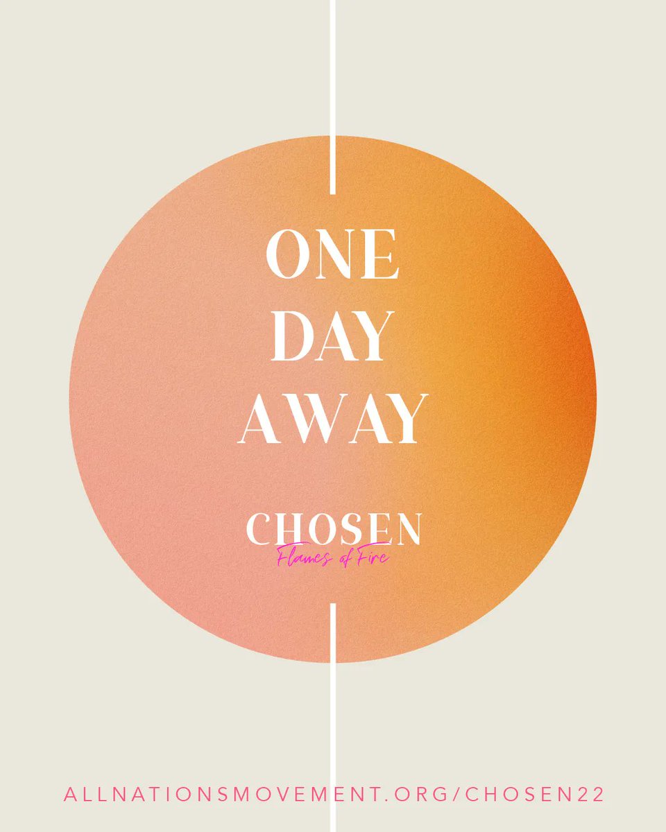 Just one day away 🙌 If you have not done so yet, be sure to save your space today as ticket sales come to a close at midnight tonight ➡️ brushfire.com/allnations/eve… 

We can't wait to greet you, doors open 9am - see you there 👋
-
#Chosen #FlamesOfFire #WomensGathering #UK