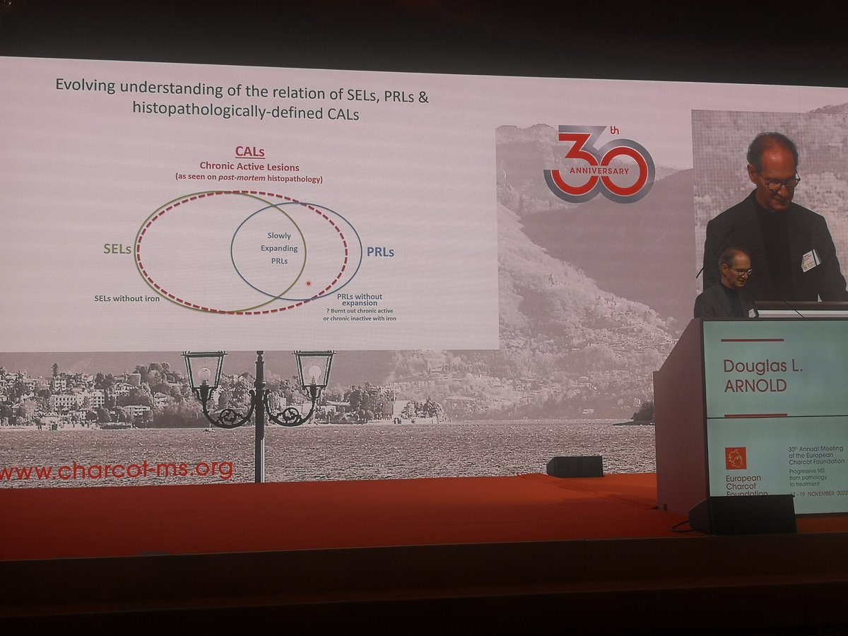 KlausSchmierer's tweet photo. Prof Doug Arnold educating us at #ECF2022 on chronic #MS #LESIONOLOGY - fascinating and a little confusing, but surely a promising area for more specificity and potentially targeted #DMT #PRL #SEL #chronic #inflammation #demyelination #neuroaxonaldamage #MultipleSclerosis https://t.co/jVxv7S9iLp