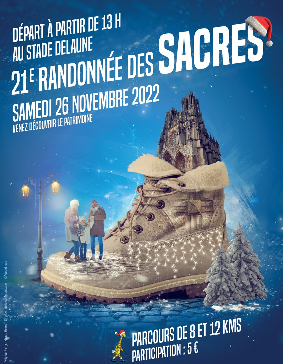 Le samedi 26 novembre, venez découvrir en marchant en famille ou entre amis, les monuments classés et le #MarchédeNoël de #Reims, une façon d’apprécier notre ville autrement. Une randonnée de 8 km ou de 12 km à allure libre vous est proposée. => Infos bit.ly/3EmenHZ