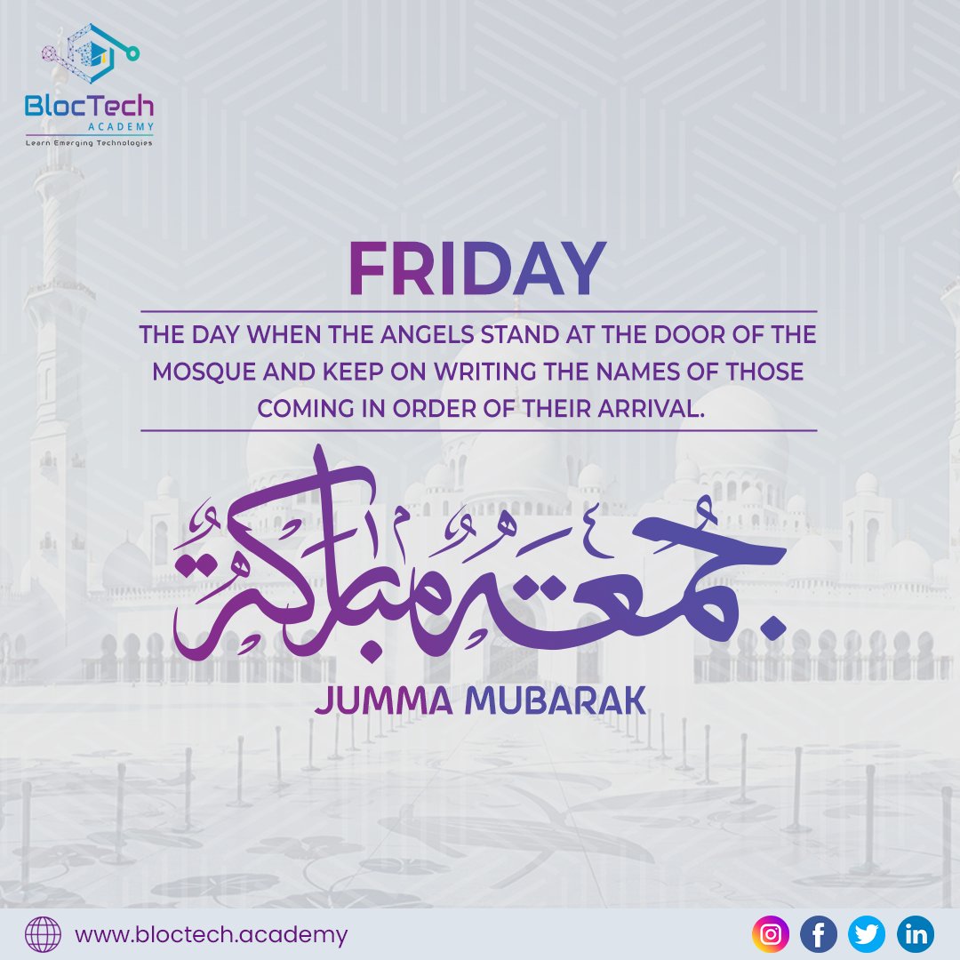 bloctechacademy's tweet image. Jumma Mubarak! May Allah shower his unconditional blessings on every Muslim. 🌼

Bloctech Academy: Your Web3 Learning Partner.

#bloctechacademy #JummaMubarak  #BlessedAndGrateful