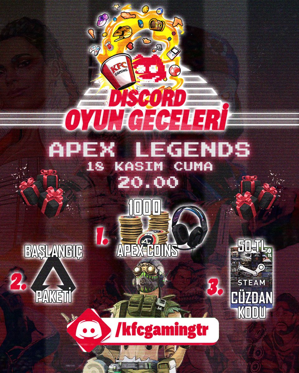 📢 Apex Legends Kill Race Ödül Avı turnuvamız başlıyor!

🕗 Bu akşam saat 20.00'de buluşuyor ve beraber Apex Legends oynuyoruz.

👉🏻 Birinciye Logitech kulaklık ve 1000 Apex Legends Coins, ikinciye Apex Legends Başlangıç Paketi ve üçüncüye 50 TL Steam Kodu hediye ediyoruz!