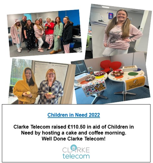 Children in Need 2022

Clarke Telecom hosted a Cake and Coffee morning to help raise money for Children In Need!!

Well done to everyone, a whopping £110.50 was raised.

#childreninneed2022 #ctl #coffee