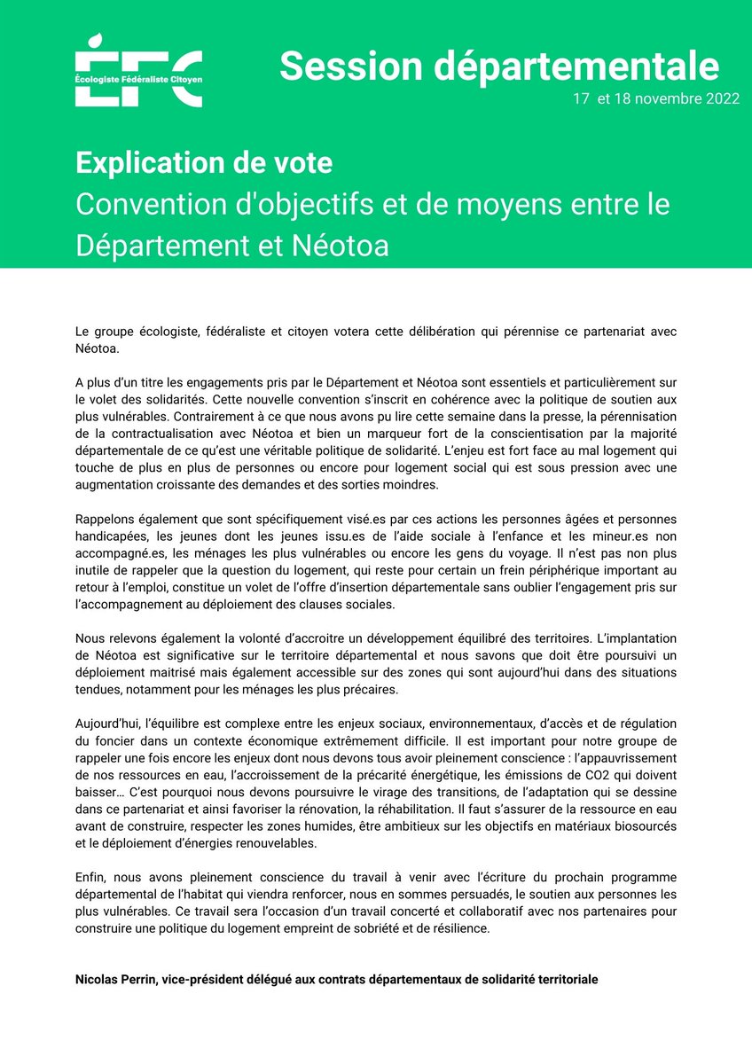 GroupeEFC_CD35's tweet image. Session départementale #cd35 - 2ème jour 
Nous avons voté la convention d&apos;objectifs et de moyens avec Néotoa pour 2023-2025
- réaffirmation des engagements en faveur des plus vulnérables 
- développement équilibré des territoires 
- poursuite du virage des transitions 
👇