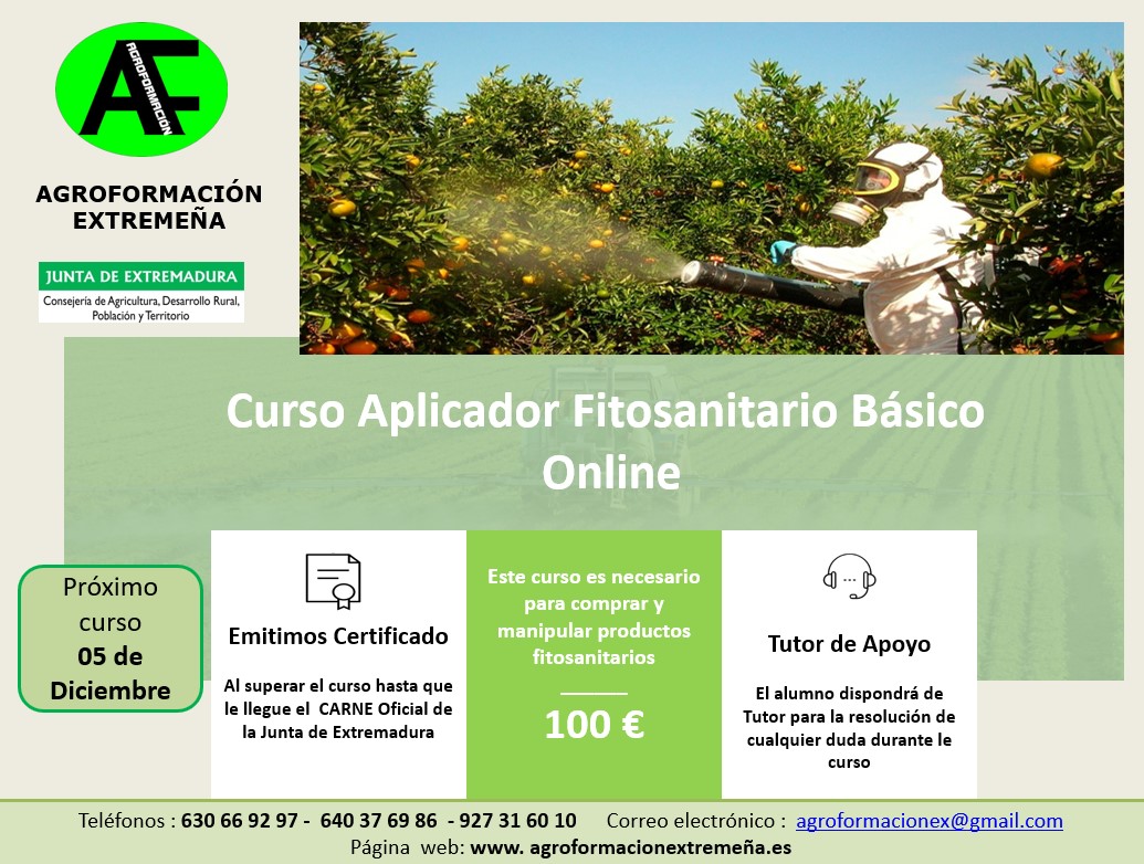 ExtremenaL's tweet photo. Curso Aplicador de Fitosanitarios nivel Básico online en Plasencia, fecha de inicio 05 de Diciembre https://t.co/p21XbX6VV2