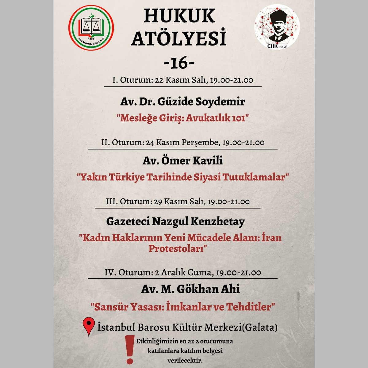 Cumhuriyetçi Hukukçular Kulübü olarak her dönem düzenlemiş olduğumuz geleneksel Hukuk Atölyemiz ile bu dönem de "Hukuk Atölyesi 16" ile karşınızdayız. 🥳
Kayıt için link bioda!
Etkinlik kontenjanla sınırlıdır!