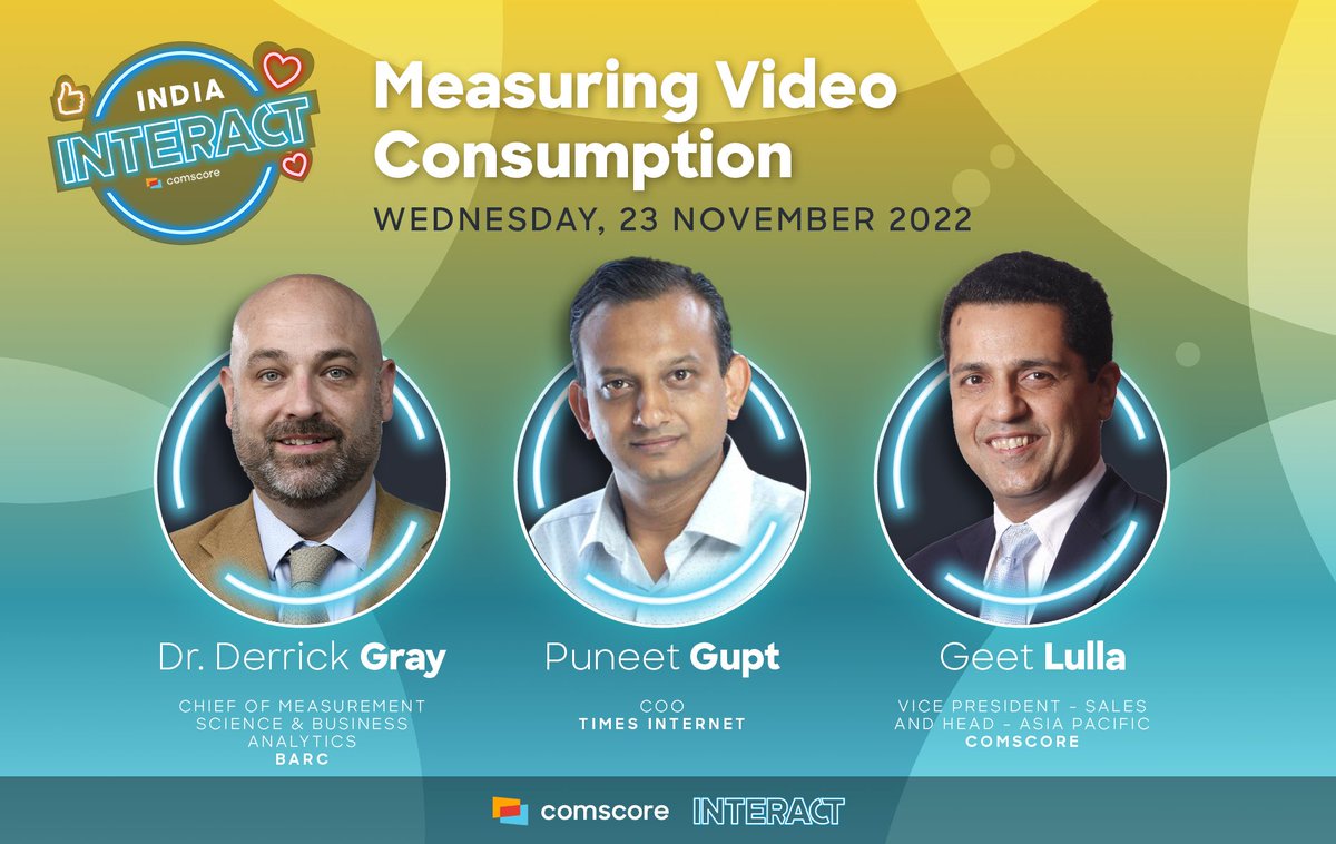 Don’t miss out! Panel: Measuring Video Consumption at India Interact - Comscore Summit. 
Register: comscore.com/India-Interact and learn more how this experts are taking advantage of this increased format and where they see the industry going.