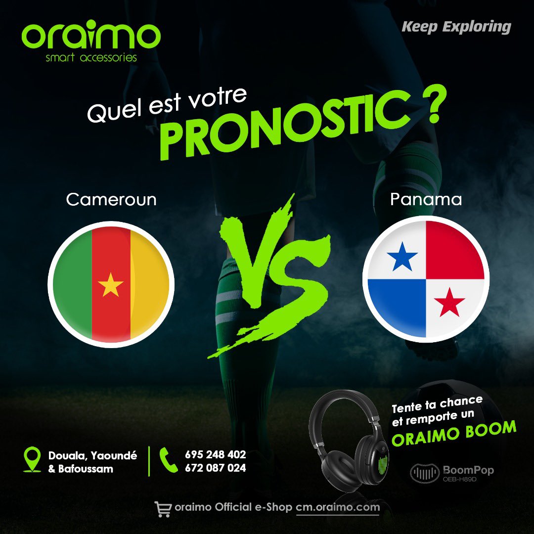 oraimocmr's tweet photo. 🤍💚oraimo Team Foot 💚🤍

Ce soir trouve le bon pronostic et tente de remporter un casque oraimo.

Ps: donnez votre pronostic en commentaire.

Fin du jeu : 12h30

oraimo | Keep Exploring https://t.co/Y18zpPnxG2