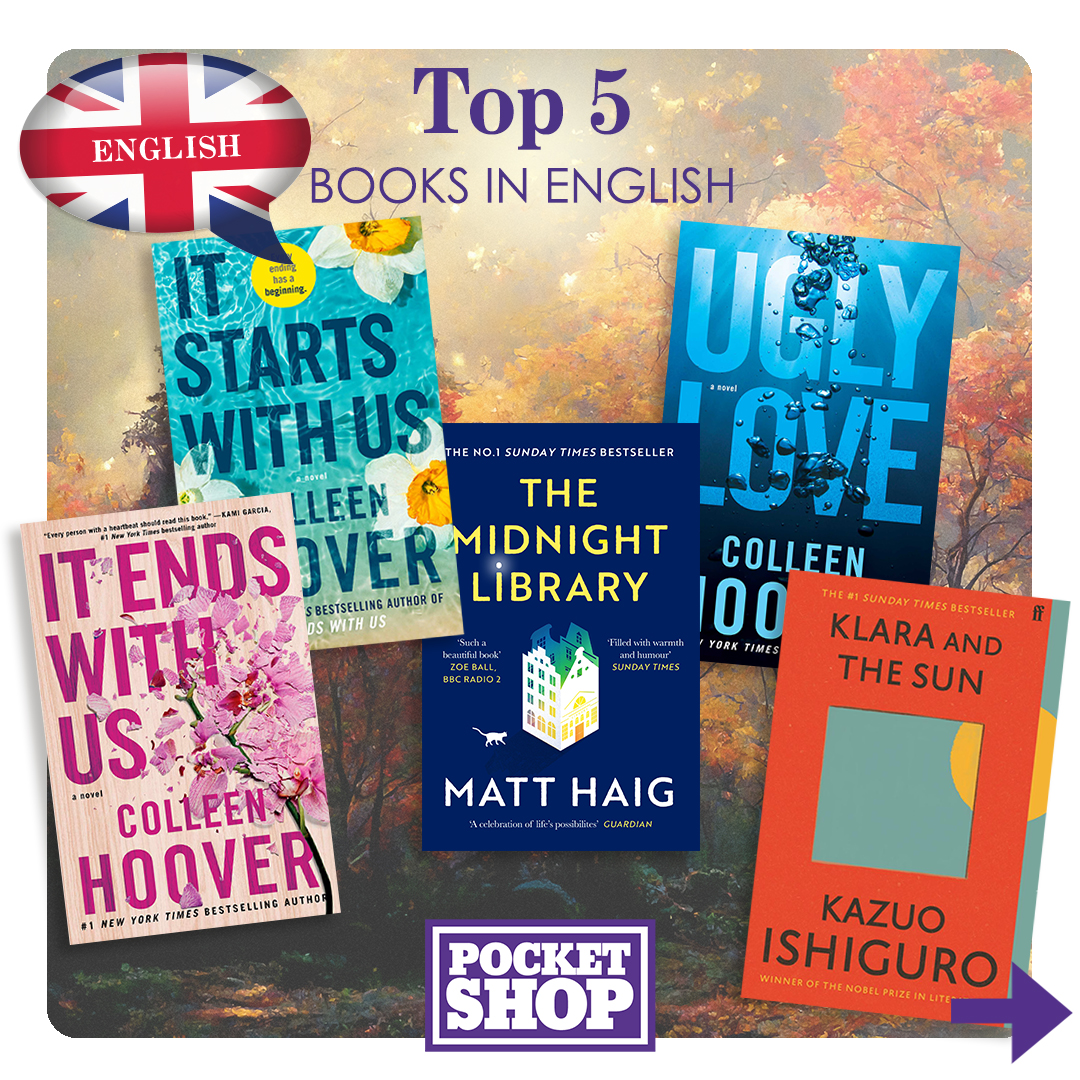 Vårt sortiment med böcker på engelska är nästan lika stort som vårt svenska! Här är de engelska titlar som är populärast hos oss just nu - BookTok-favoriten Colleen Hoover med tre titlar på Top 5! Läs mer och köp på pocketshopswe.myshopify.com/pages/bocker-p…
